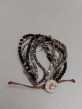 Demdaco Your Journey Black Silver 8 Strands Adjustable Beaded Love Bracelet